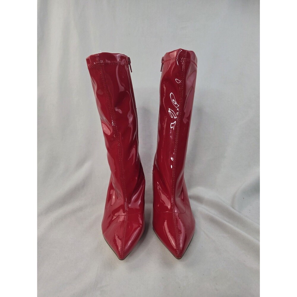 Liliana Red Patent Pointed Toe Block Heel Ankle Boots / Sock Boots
